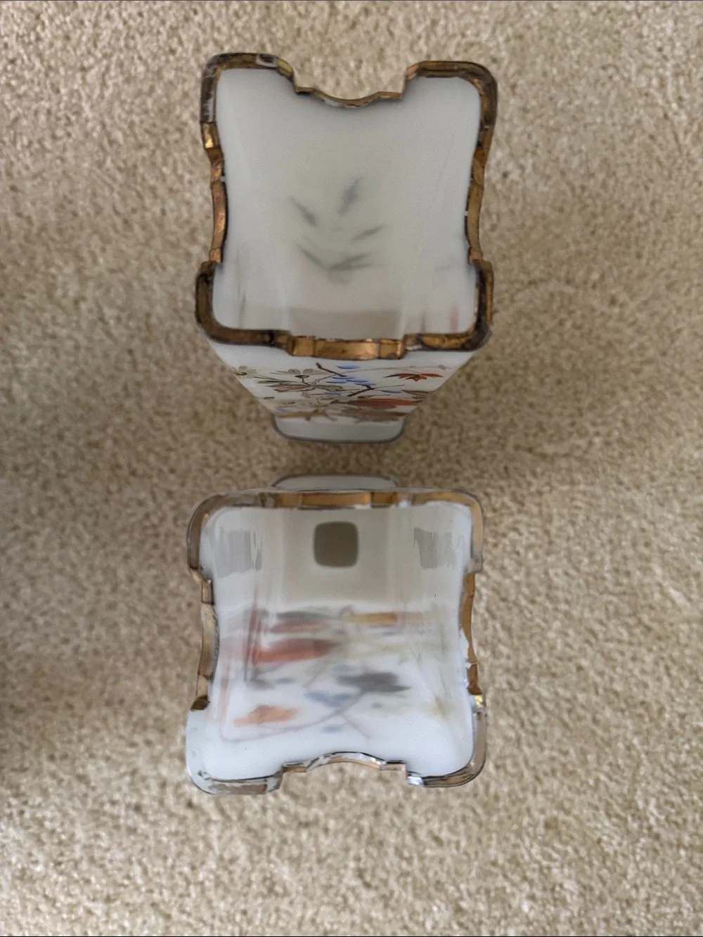 Hand-Painted Vintage Milk Glass Vases with Autumn Leaf Accents - Set of 2